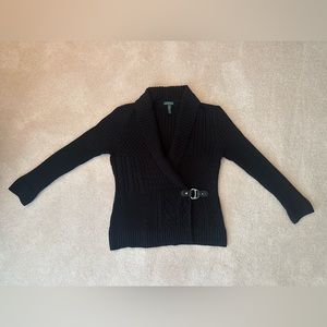 Lauren By RALPH LAUREN - Women's Black Knit Buckled Cotton Sweater (L)